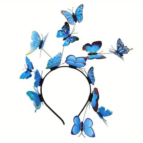 Blue Butterfly Decorative Head Band Non Slip Hair Hoop Stylish Hair Accessories - Picture 1 of 8